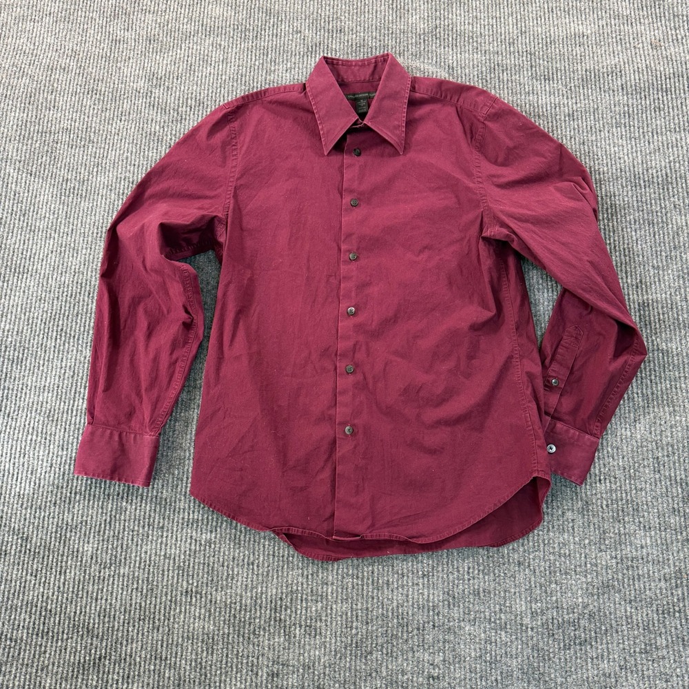 Express Design Studio Mens Modern Fit Button Up Shirt M Burgundy Stretch Cotton